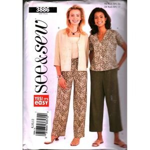 Butterick See & Sew 3886 Pattern Misses Jacket Top Pants Size 8 10 12 Uncut